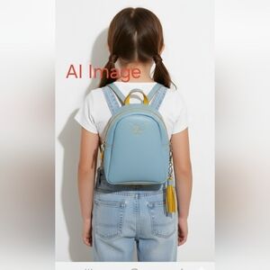 Handcrafted Genuine Leather Turquoise/Yellow Little Girls Backpack